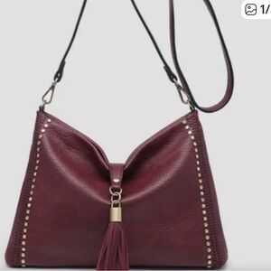 Wine Tassel Leather Crossbody Bag